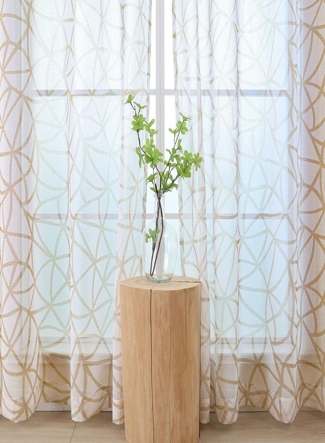 L.Z.E White Beige Sheer Curtains 84 Inches Long 2 Panels Set, Linen Look Transparent Geometric Patterned Curtains for Living Room Bedroom, See-Through Abstract Printed Window Drapes with Grommet - Image 3